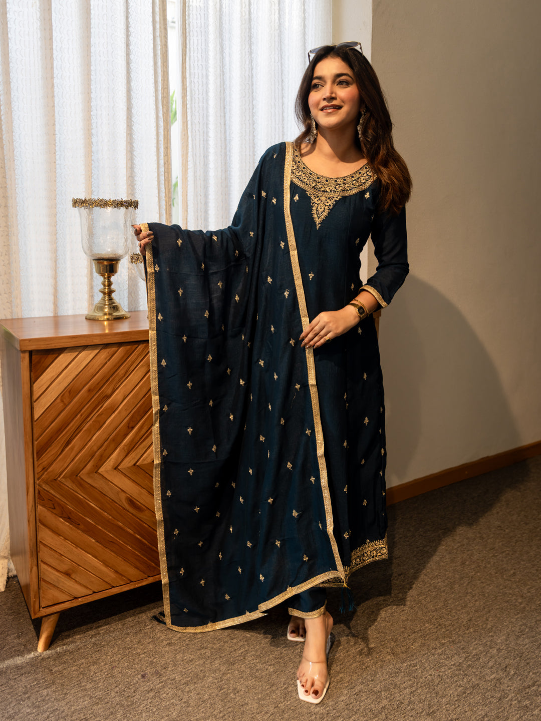 Mohini Stylish Anarkali Kurta Set Ready to Wear Soft Silk Fabric with Embroidered Dupatta Tailored Fit