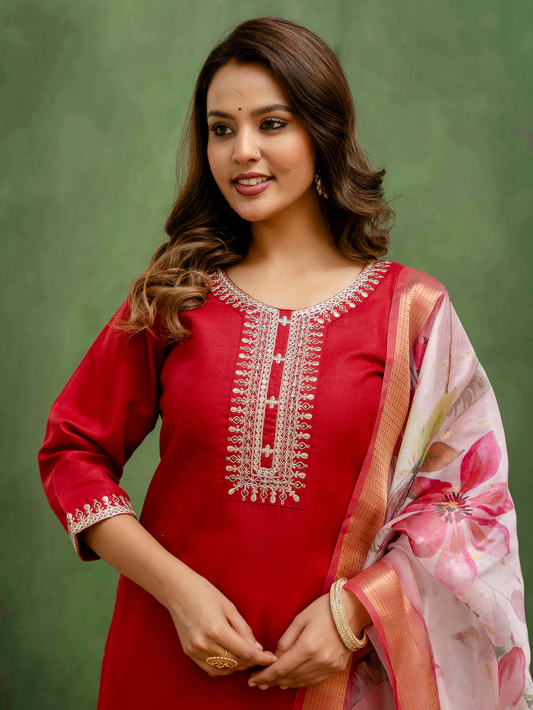 Nitya Maroon Women Kurta and Trousers Pant Sets Cotton Blend