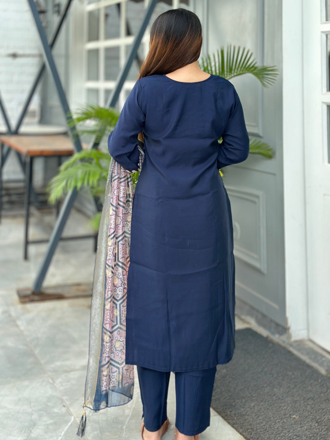Neena Blue Embroidered Women Kurta Sets With Dupatta Straight Suits
