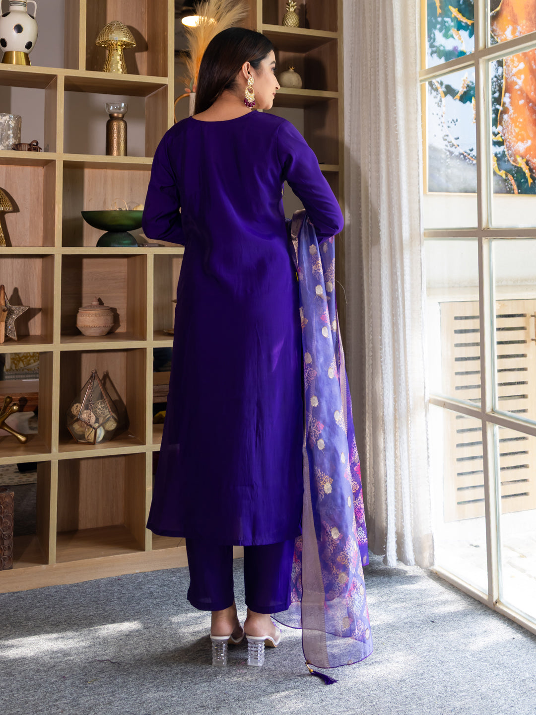 Lavanya Elegant Silk Blend Kurta Set with Beaded Embroidered Design & Organza Dupatta