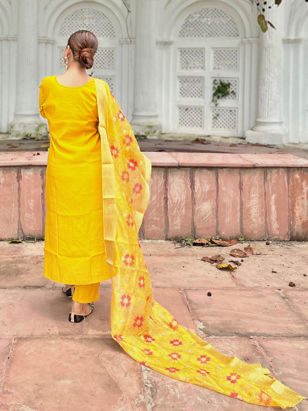 Akshara  Yellow Silk Blend Kurta Set with Beaded Embroidered Design & Organza Dupatta