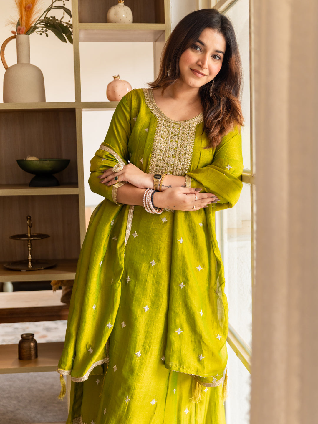 Kanya Elegant Silk Blend Anarkali Kurta Set with Embroidered Dupatta Flowy Fit and Stunning Style