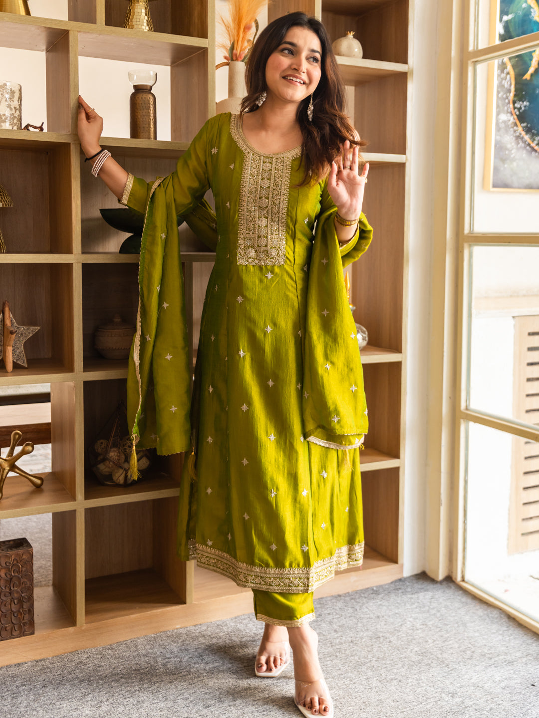Kanya Elegant Silk Blend Anarkali Kurta Set with Embroidered Dupatta Flowy Fit and Stunning Style
