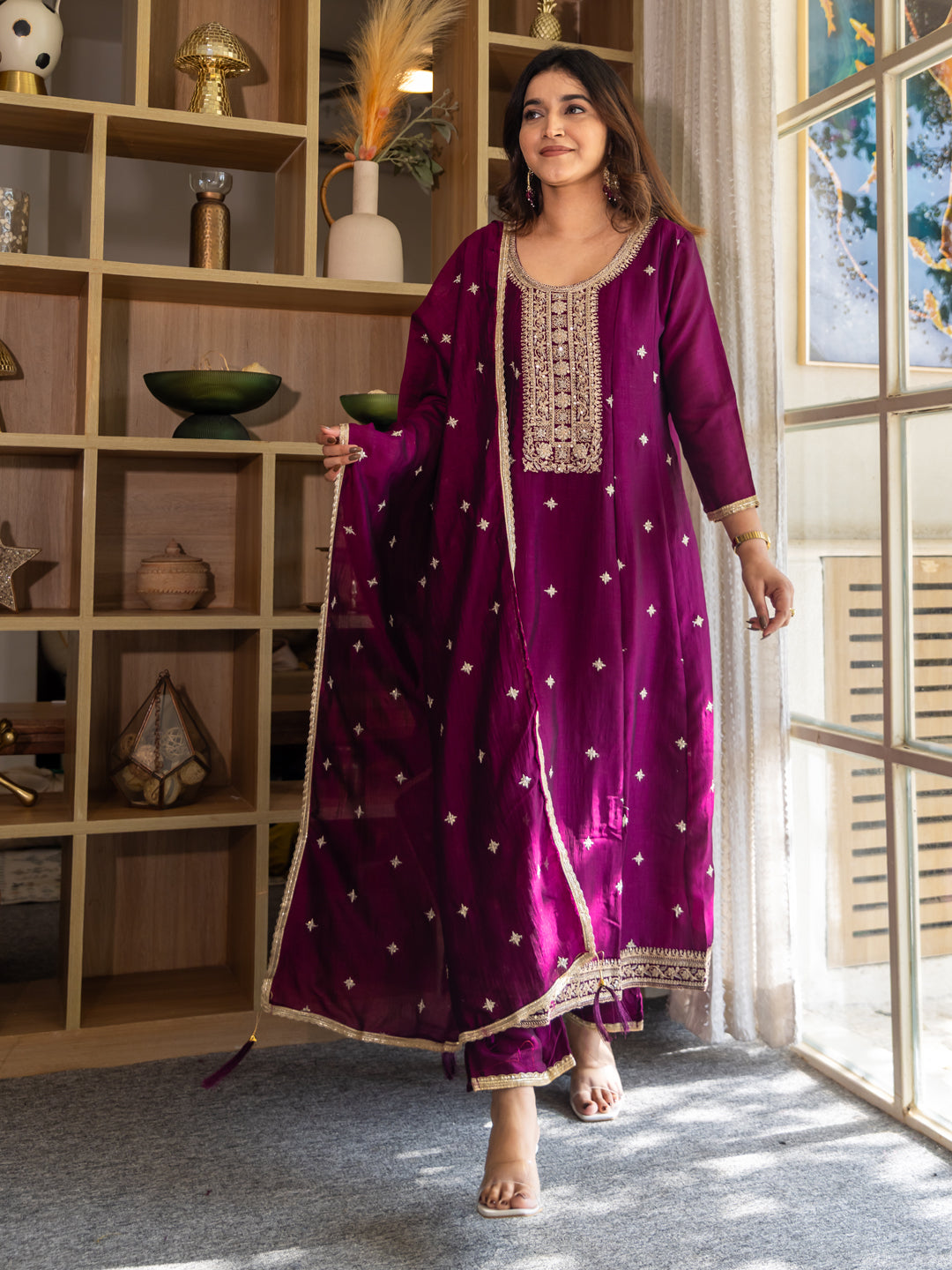 Varsha Elegant Silk Blend Anarkali Kurta Set with Embroidered Dupatta and Flowy Fit for a Stunning Look