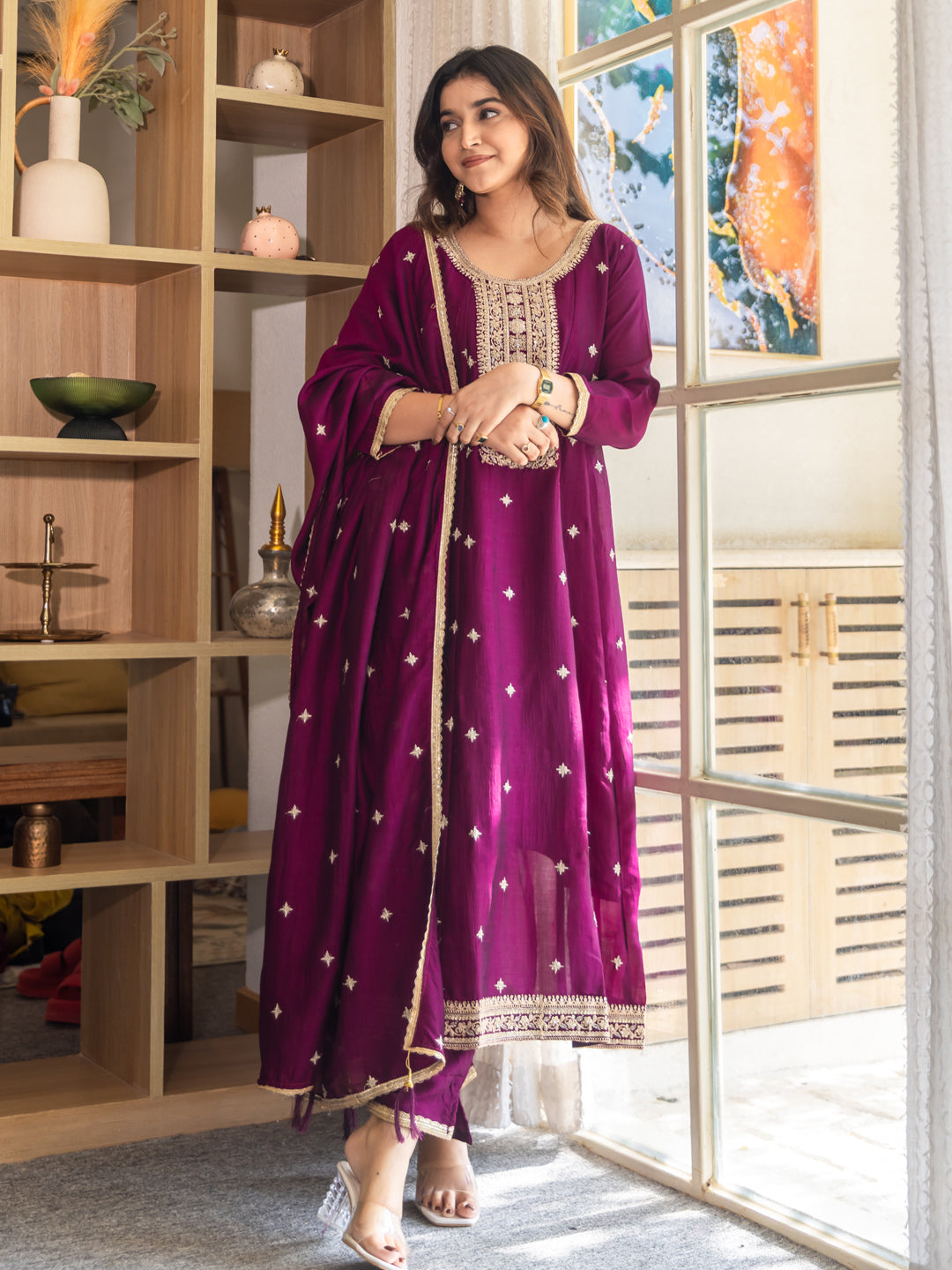 Varsha Elegant Silk Blend Anarkali Kurta Set with Embroidered Dupatta and Flowy Fit for a Stunning Look