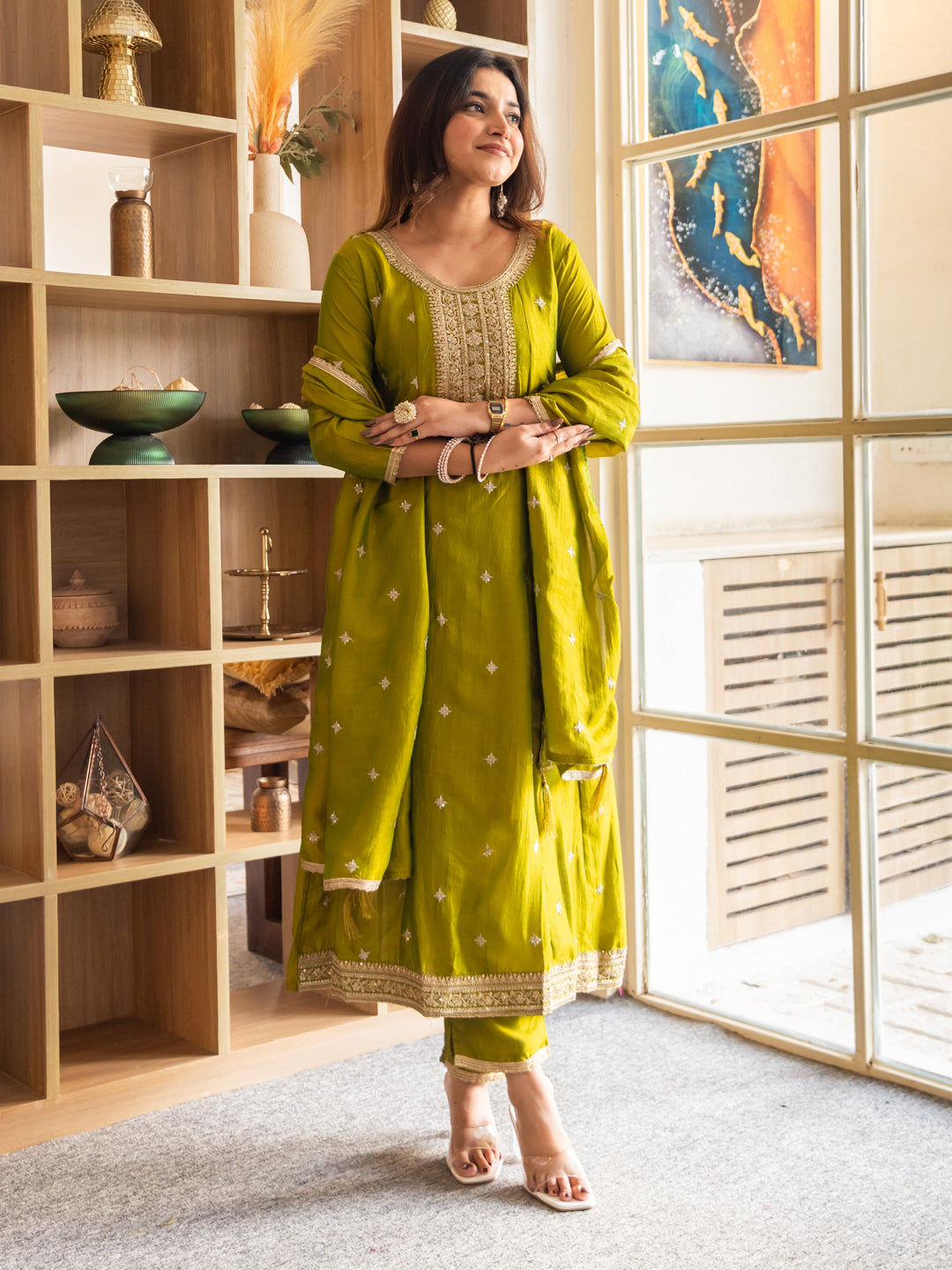 Kanya Elegant Silk Blend Anarkali Kurta Set with Embroidered Dupatta Flowy Fit and Stunning Style