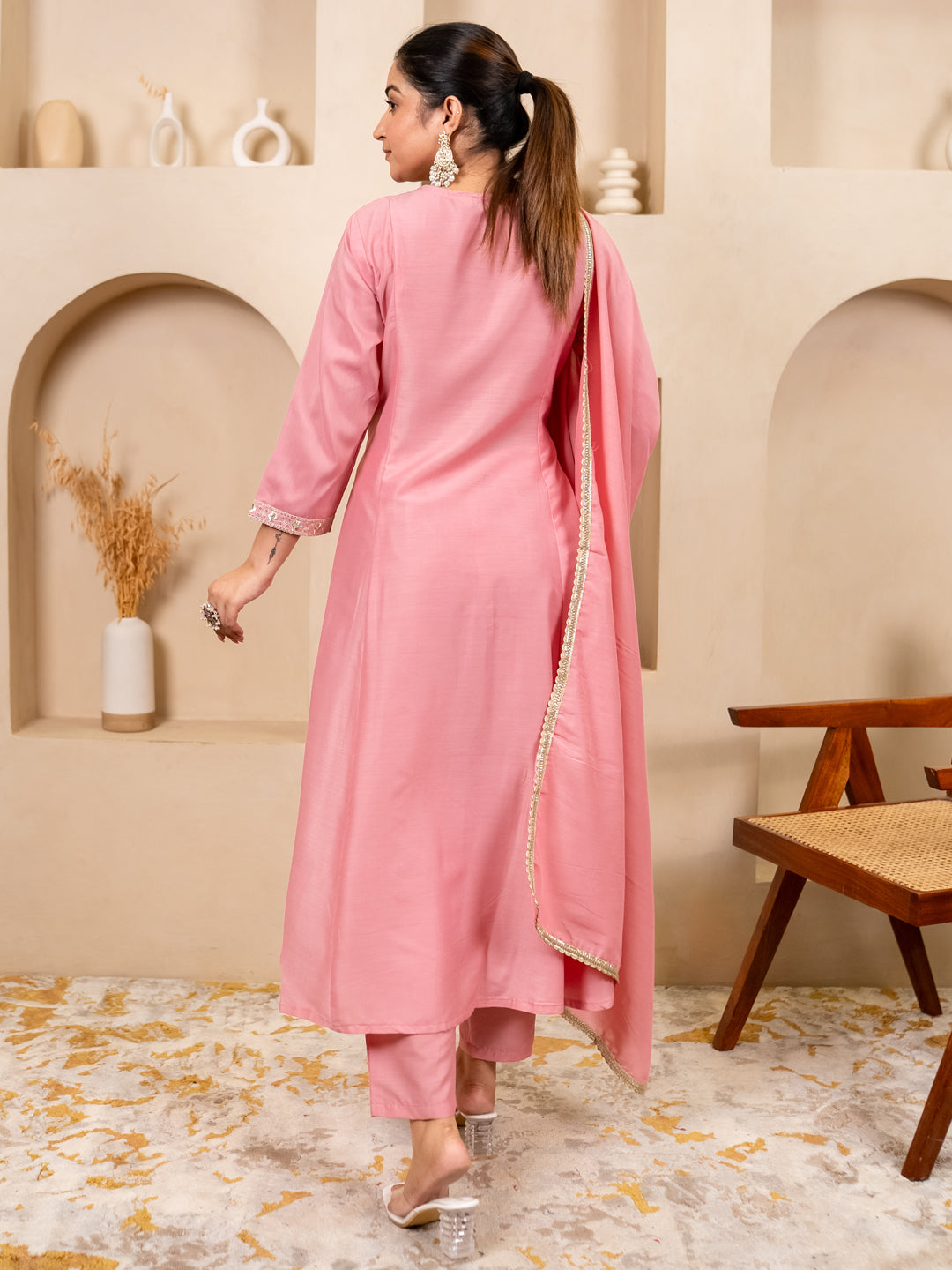 Mohar pink Anarkali Kurta and Pant Dupatta Set