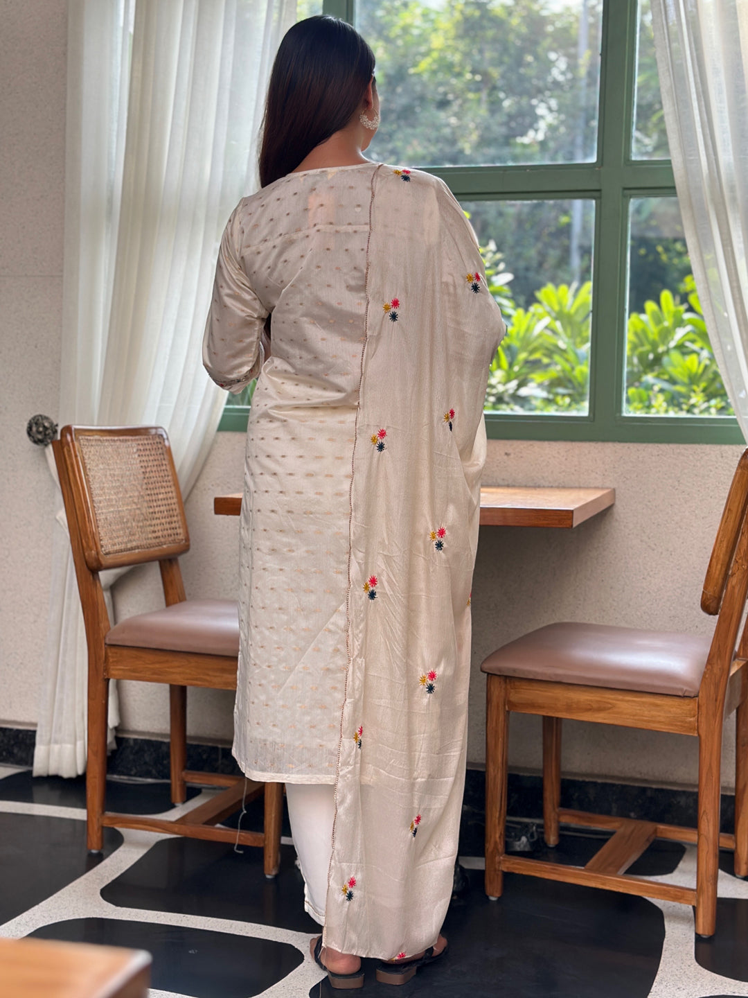 Sangini Off White Embroidered Chanderi Silk Kurta Set with Embroidered Dupatta