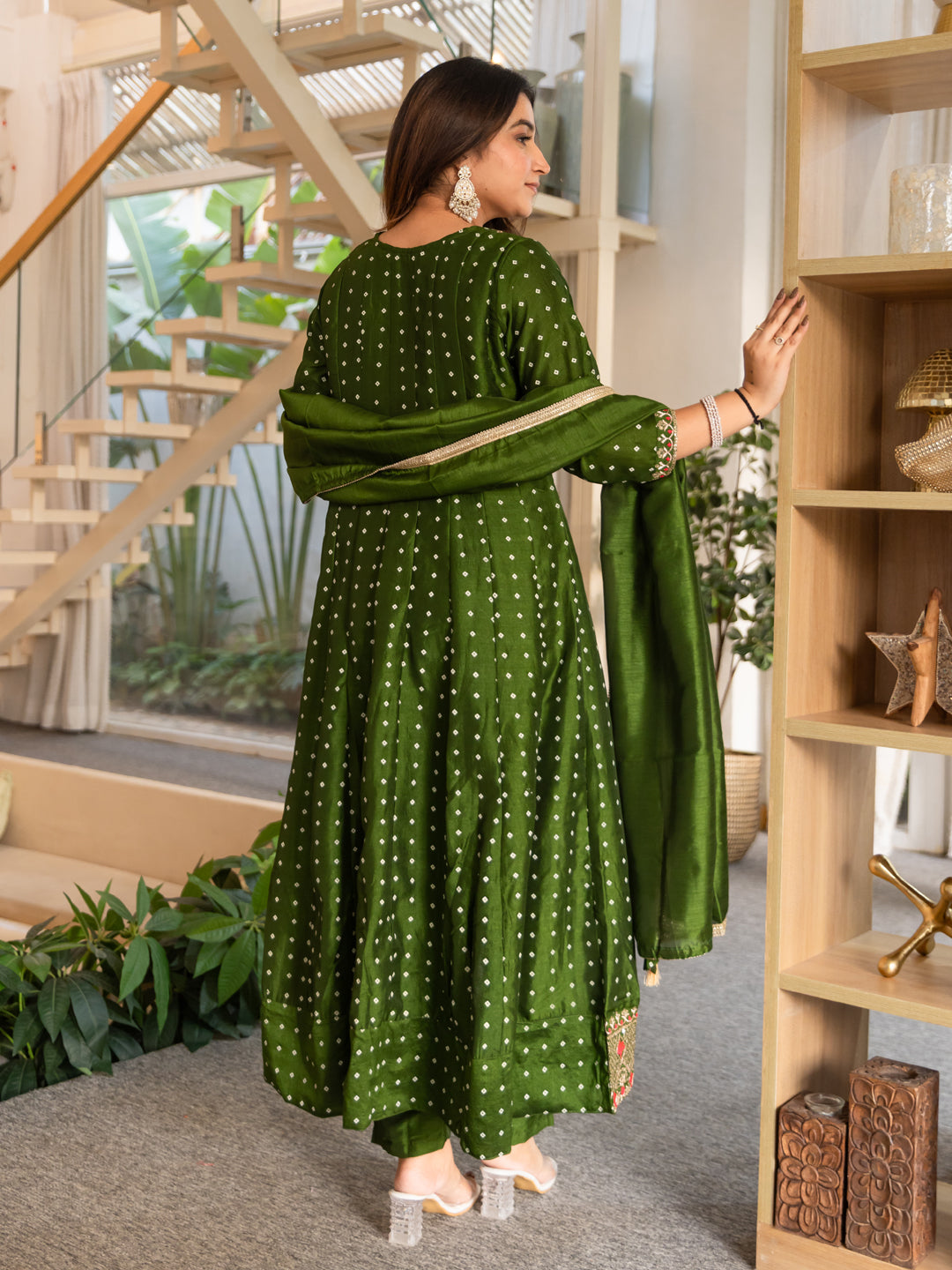 Vinita Silk Blend Anarkali Kurta Set Elegant Readymade Embroidered Fancy Neck Three Quarter Sleeves With Pant Dupatta Set