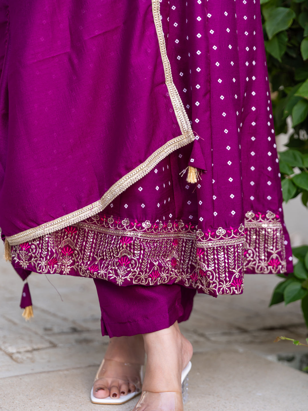 Vinita Silk Blend Anarkali Kurta Set Elegant Readymade Embroidered Fancy Neck Three Quarter Sleeves With Pant Dupatta Set