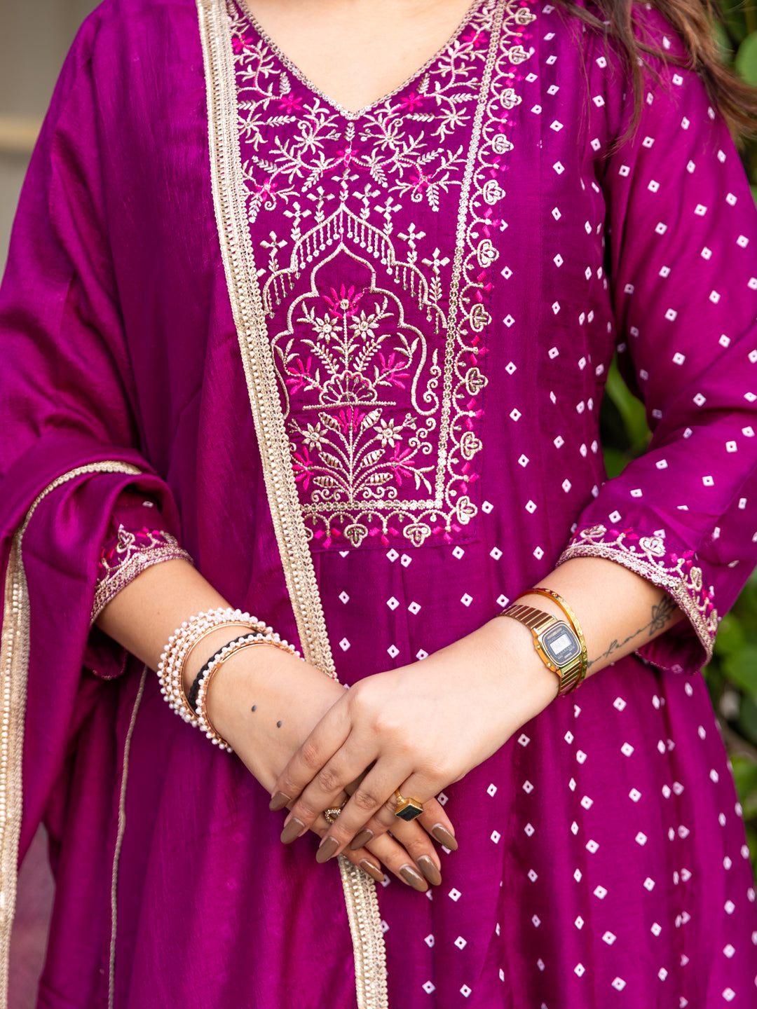 Vinita Silk Blend Anarkali Kurta Set Elegant Readymade Embroidered Fancy Neck Three Quarter Sleeves With Pant Dupatta Set