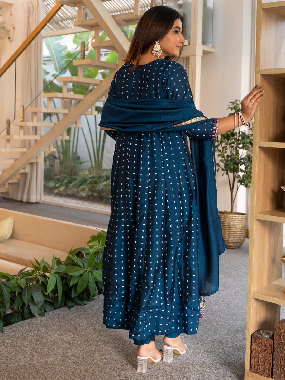 Vinita Silk Blend Anarkali Kurta Set Elegant Readymade Embroidered Fancy Neck Three Quarter Sleeves With Pant Dupatta Set