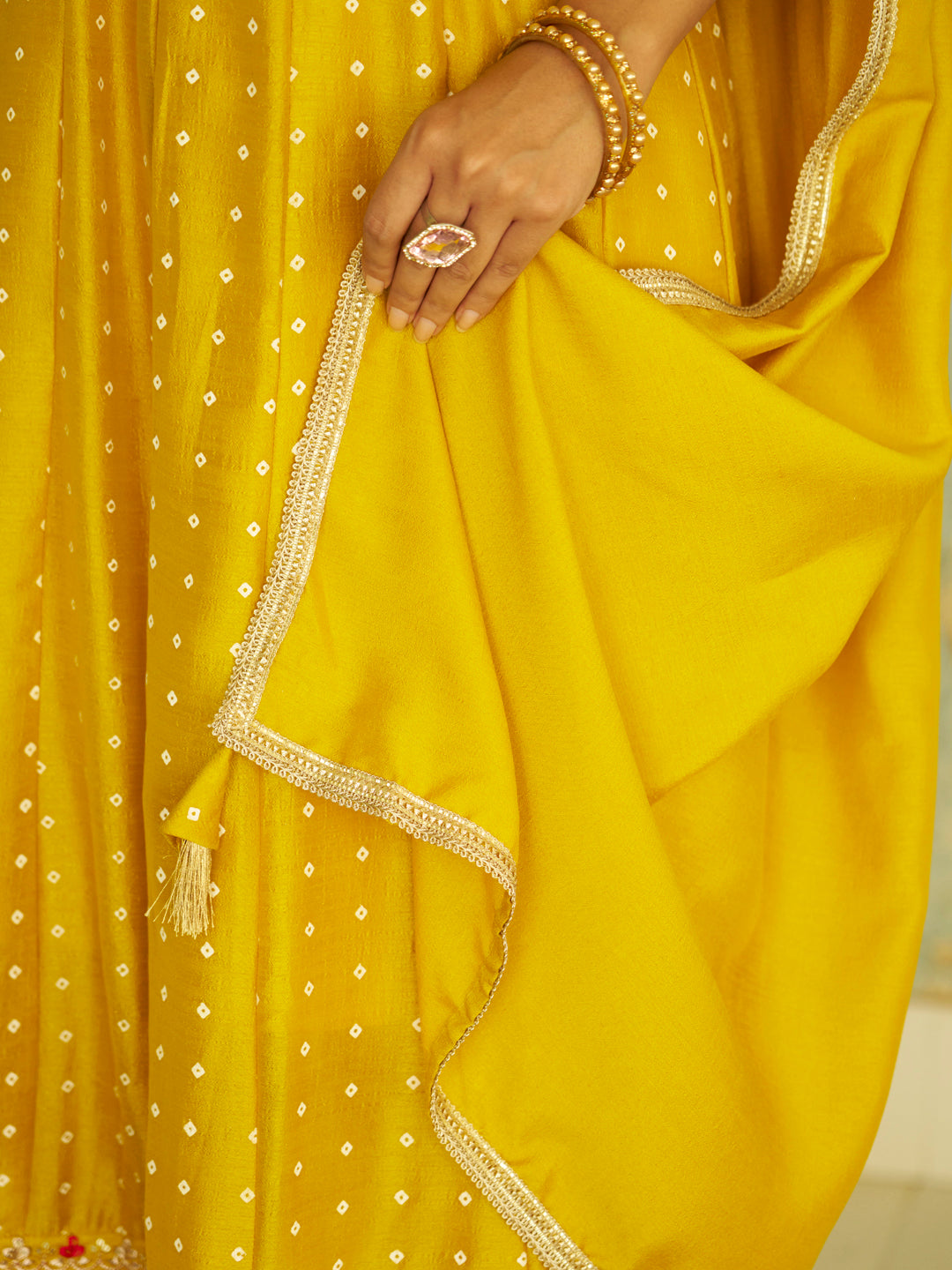 Inaaya Yellow Embroidered Anarkali Kurta Set Suits with Silk Dupatta
