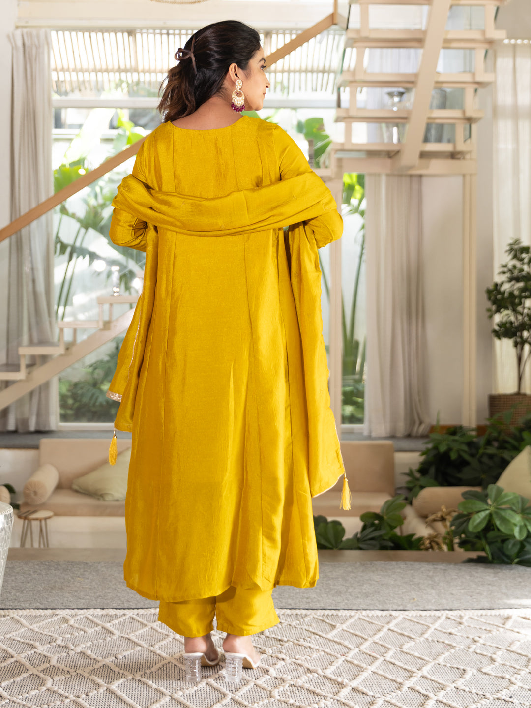 Sumaiya Silk Blend Anarkali Kurta Set with Embroidered Dupatta Elegant Ready to Wear Three Quarter Sleeves Kurta Pant Set