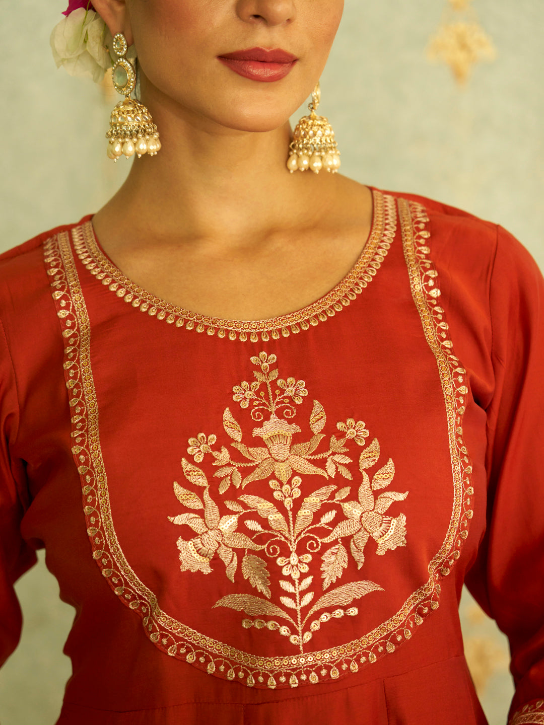 Naari Peach Anarkali Kurta and Pant Dupatta Set