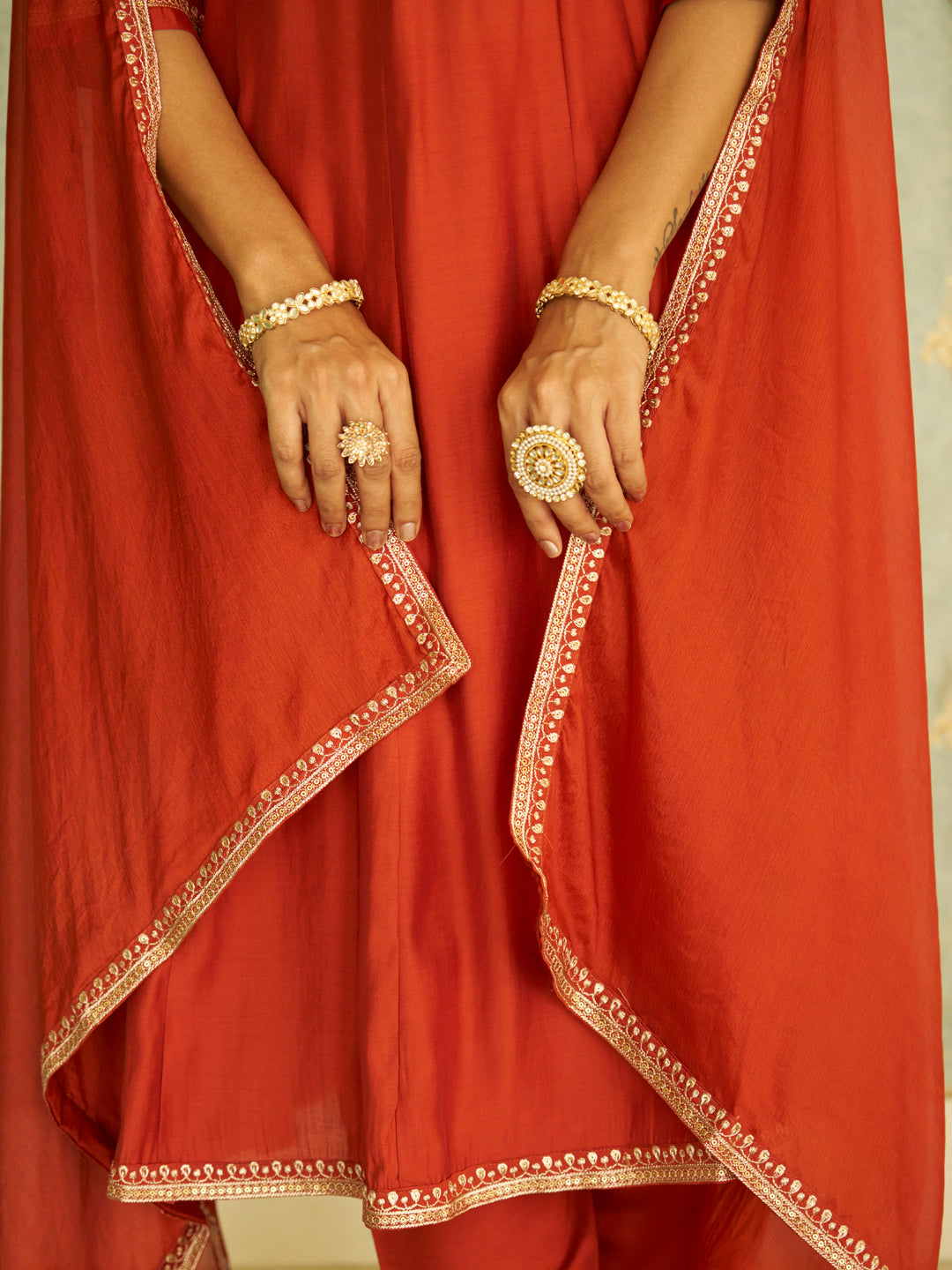 Naari Peach Anarkali Kurta and Pant Dupatta Set