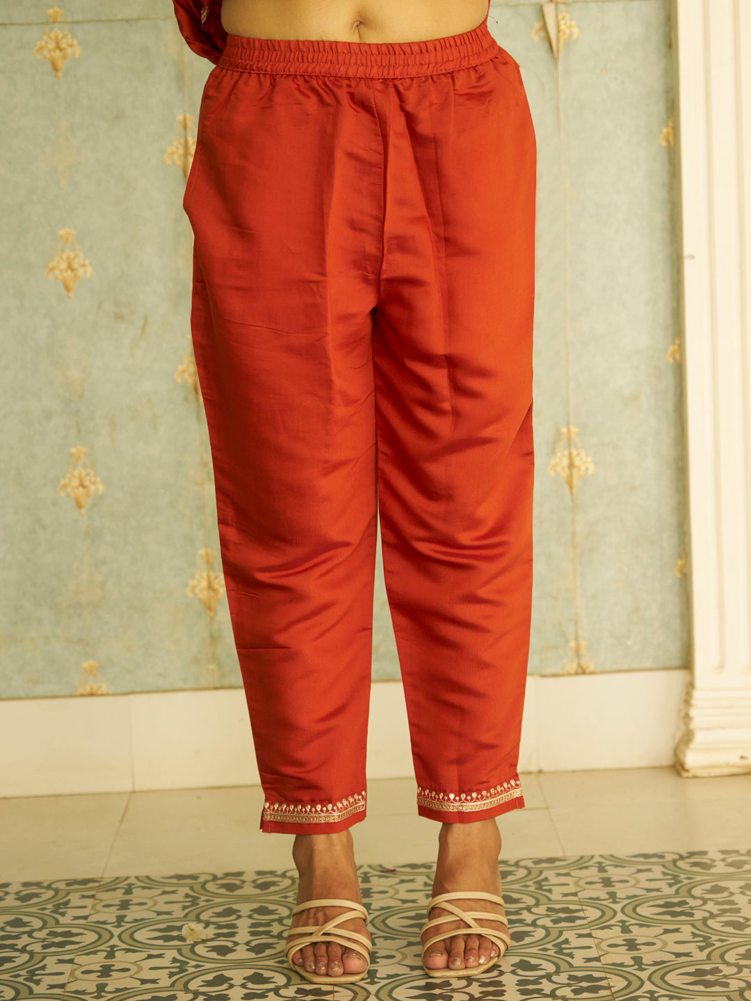 Naari Peach Anarkali Kurta and Pant Dupatta Set