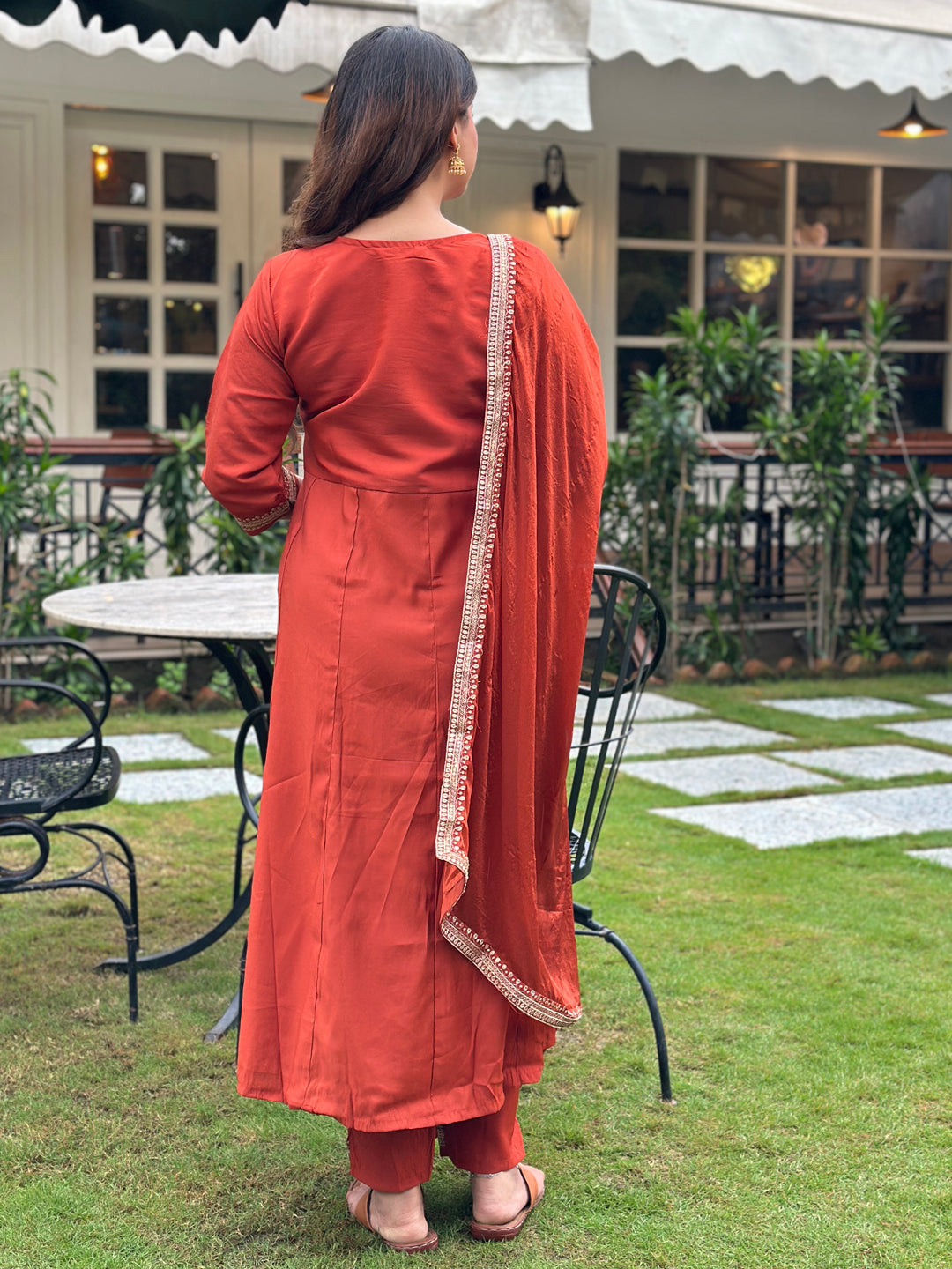 Gul Rust Embroidered Silk Blend Anarkali Suit Set With Dupatta