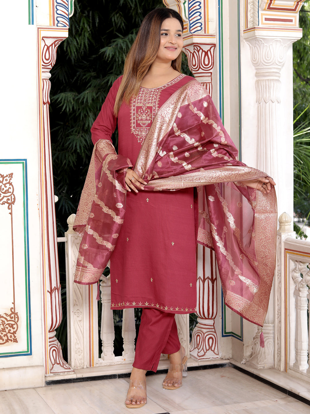 Neria Women Ethnic Motifs Embroidered Kurta with Trousers & Dupatta