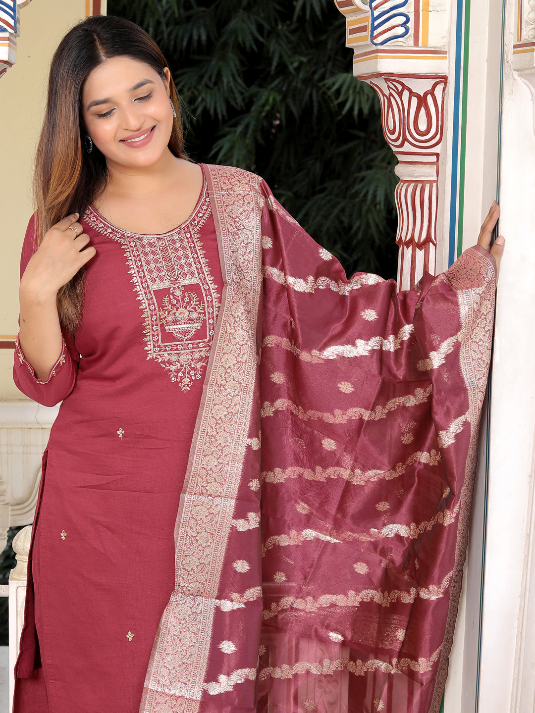 Neria Women Ethnic Motifs Embroidered Kurta with Trousers & Dupatta