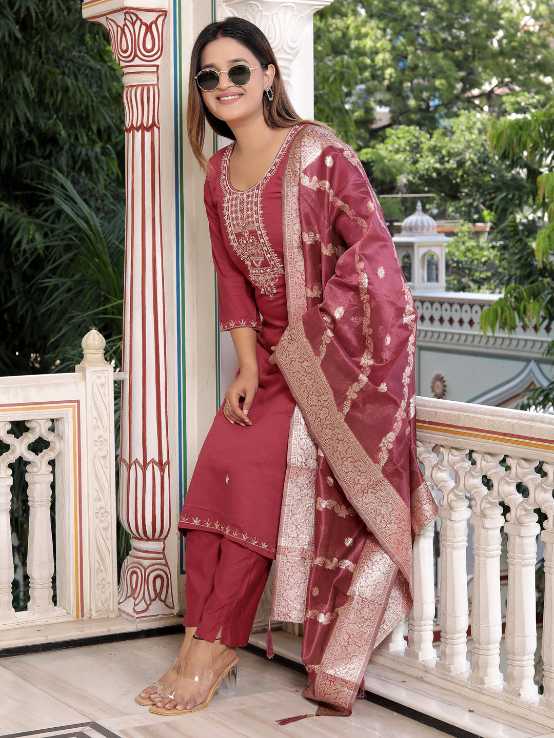 Neria Women Ethnic Motifs Embroidered Kurta with Trousers & Dupatta