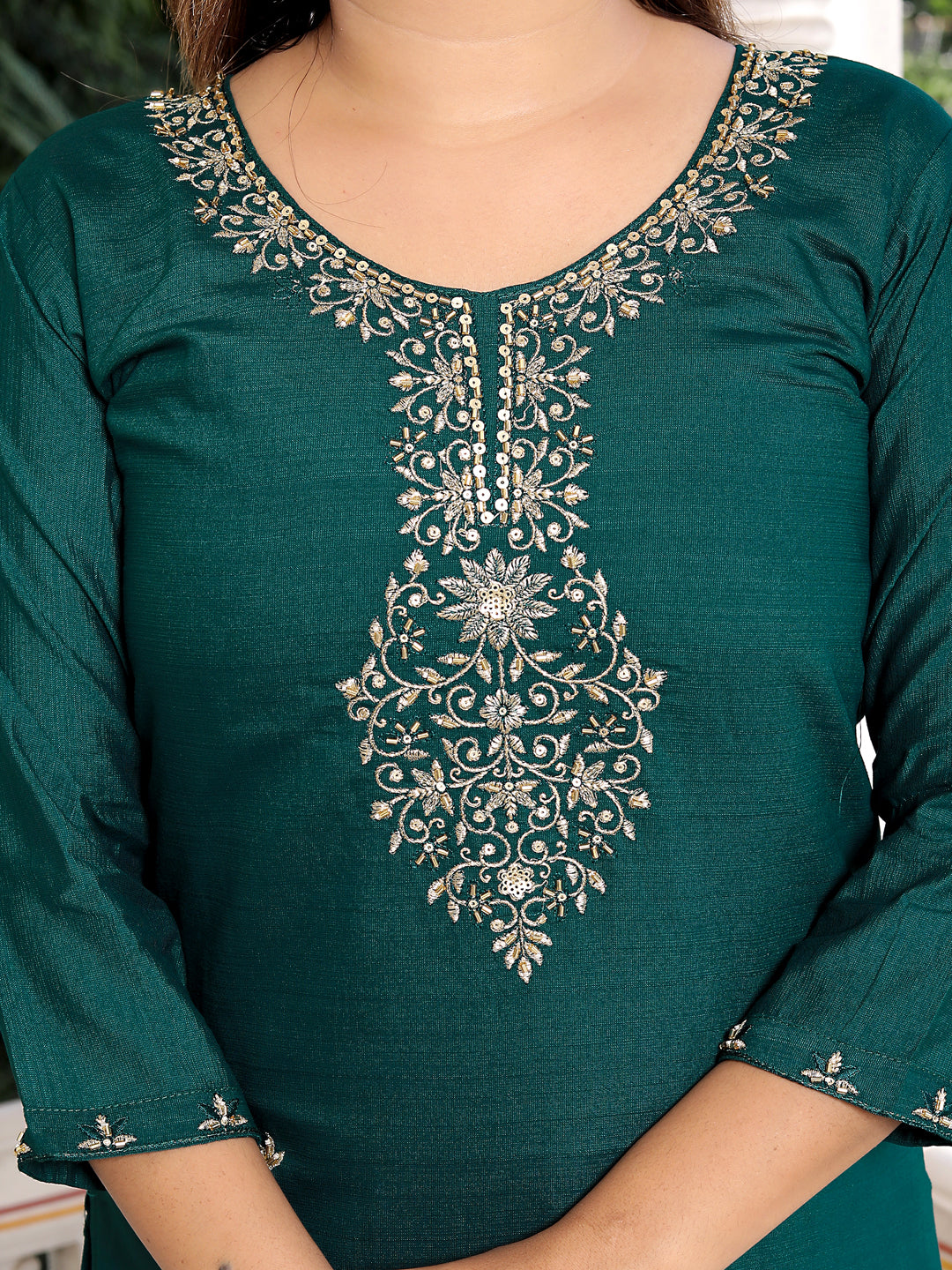 Neria Green Women Ethnic Motifs Embroidered Kurta with Trousers & Dupatta