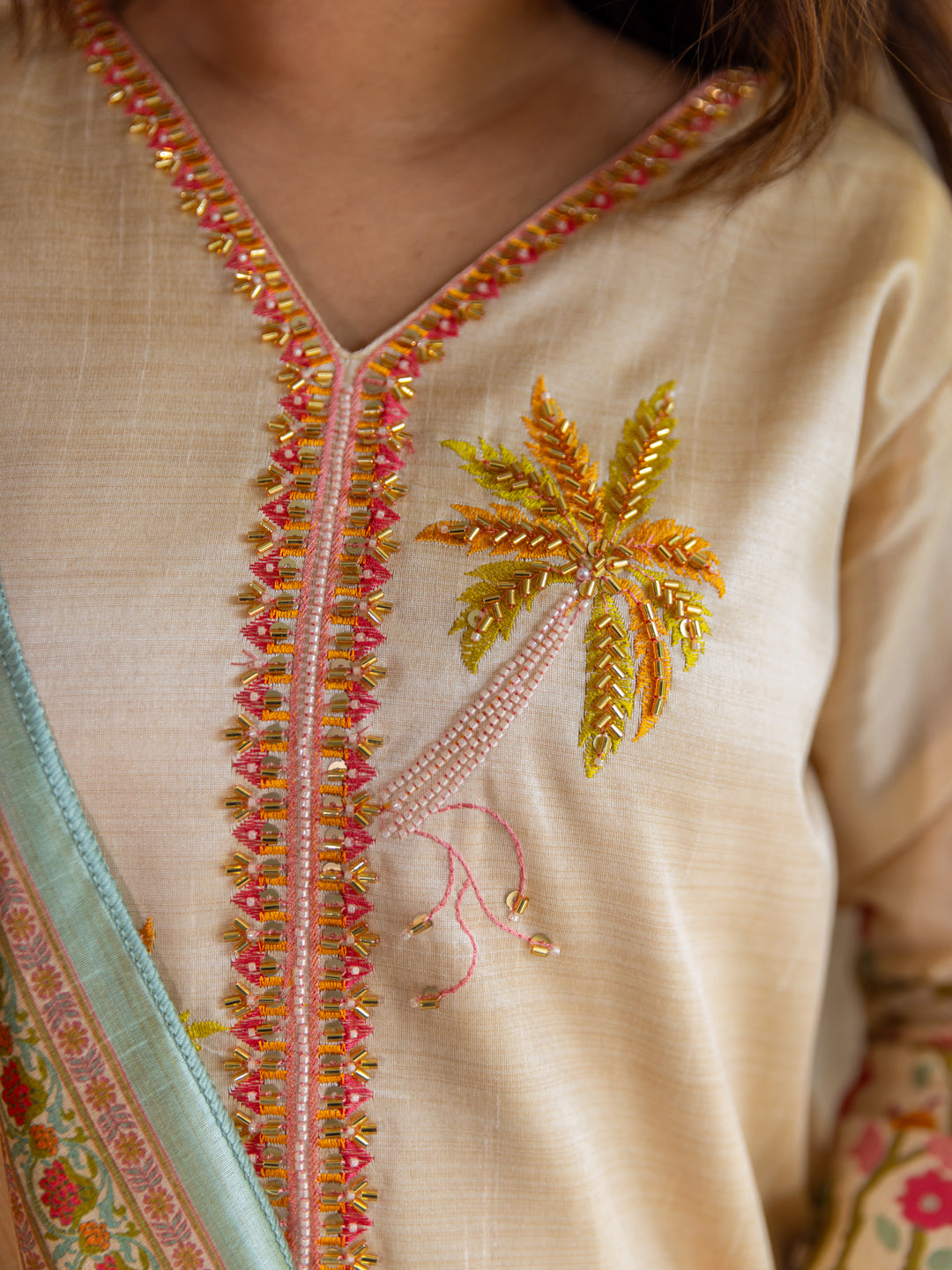 Srishti Stylish Viscose Assam Silk Kurta Set with Bead Embroidery – Ready-to-Wear Elegance