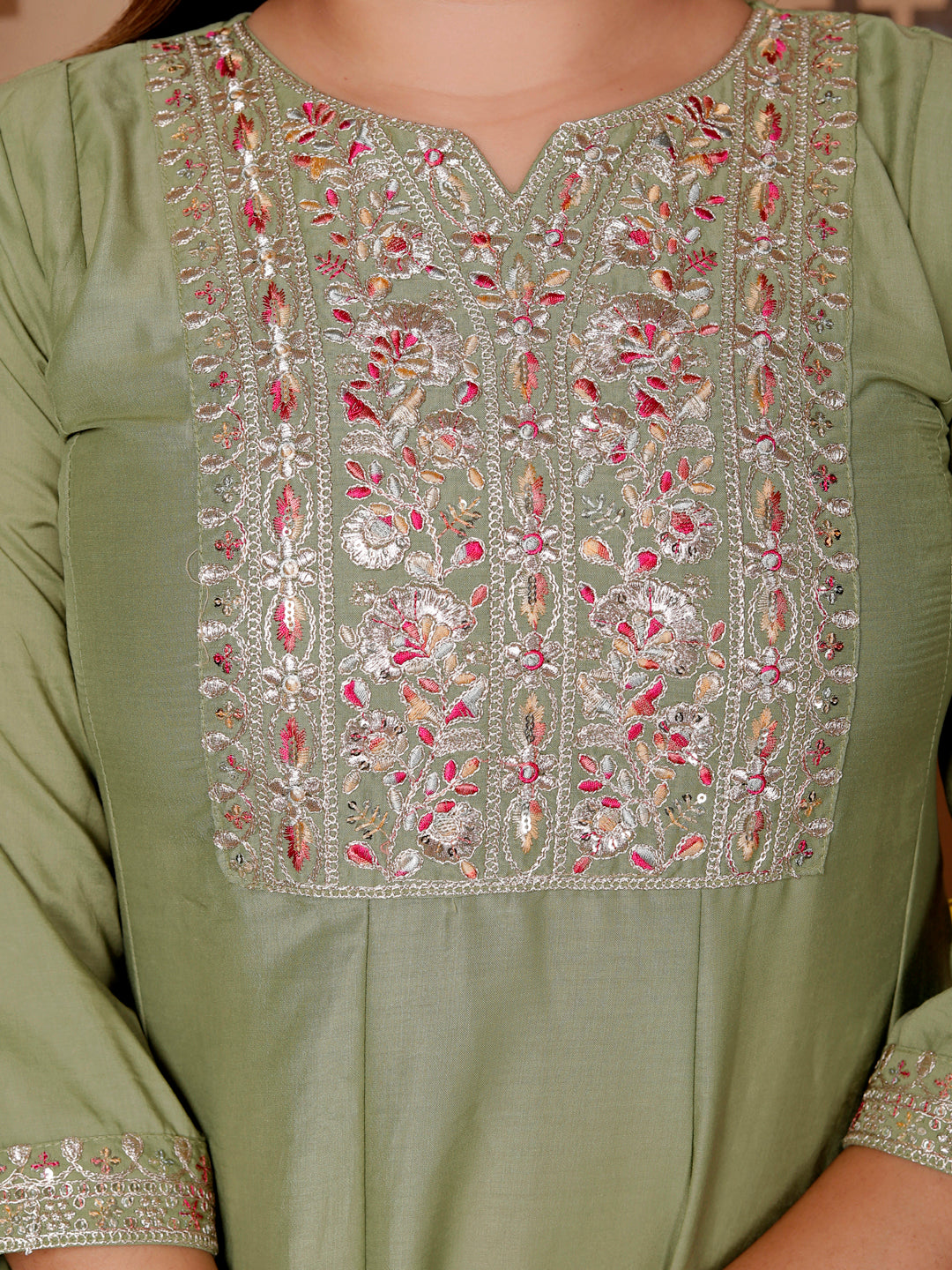 Rudrani Pista Silk Blend Kurta with Trousers & Dupatta Suits