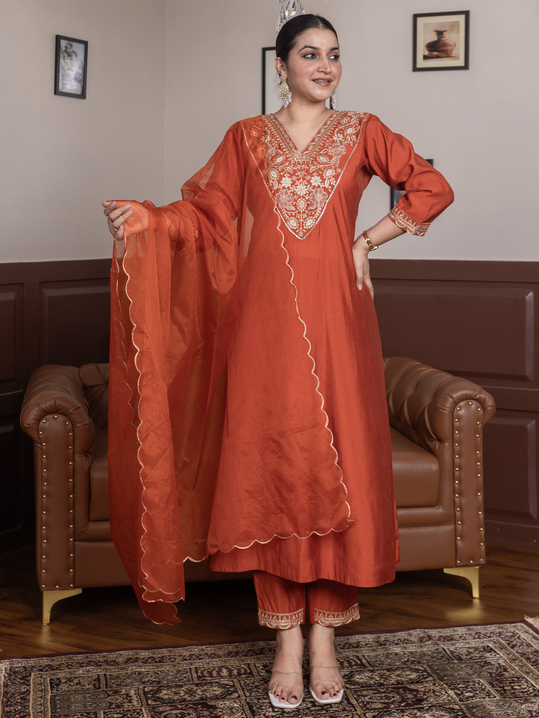 Ruby Petal Peach Kalidaar Festive Anarkali Set Suits