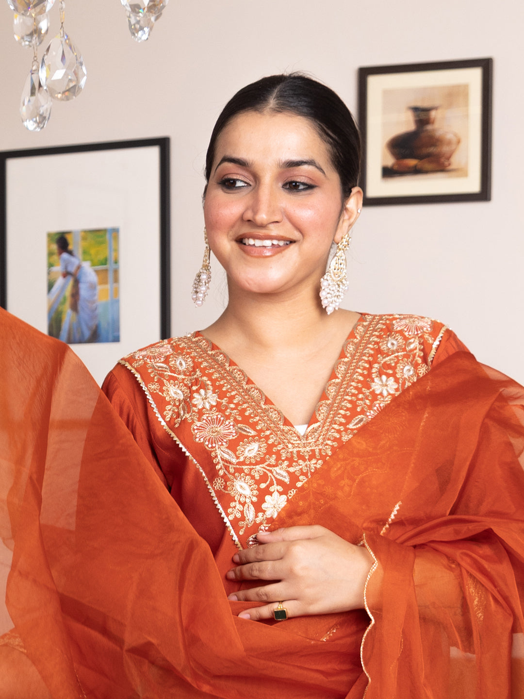 Ruby Petal Peach Kalidaar Festive Anarkali Set Suits