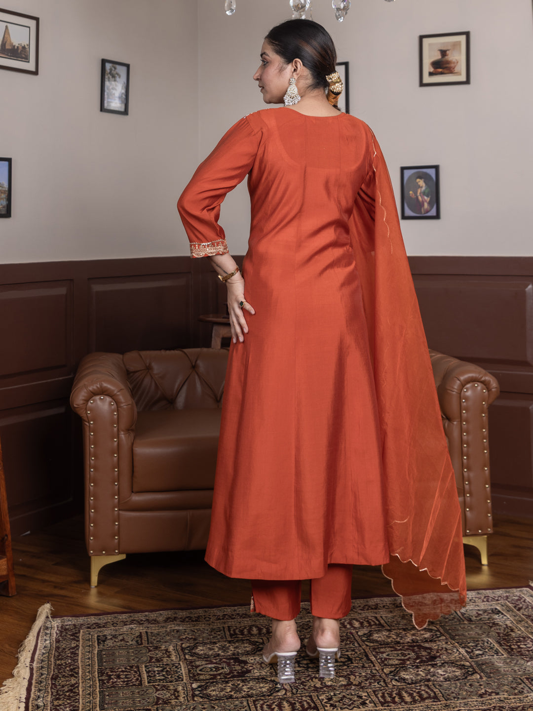 Ruby Petal Peach Kalidaar Festive Anarkali Set Suits