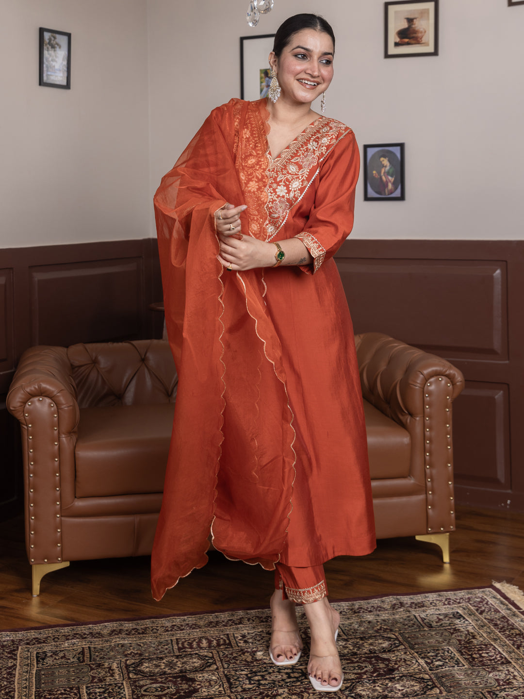 Ruby Petal Peach Kalidaar Festive Anarkali Set Suits