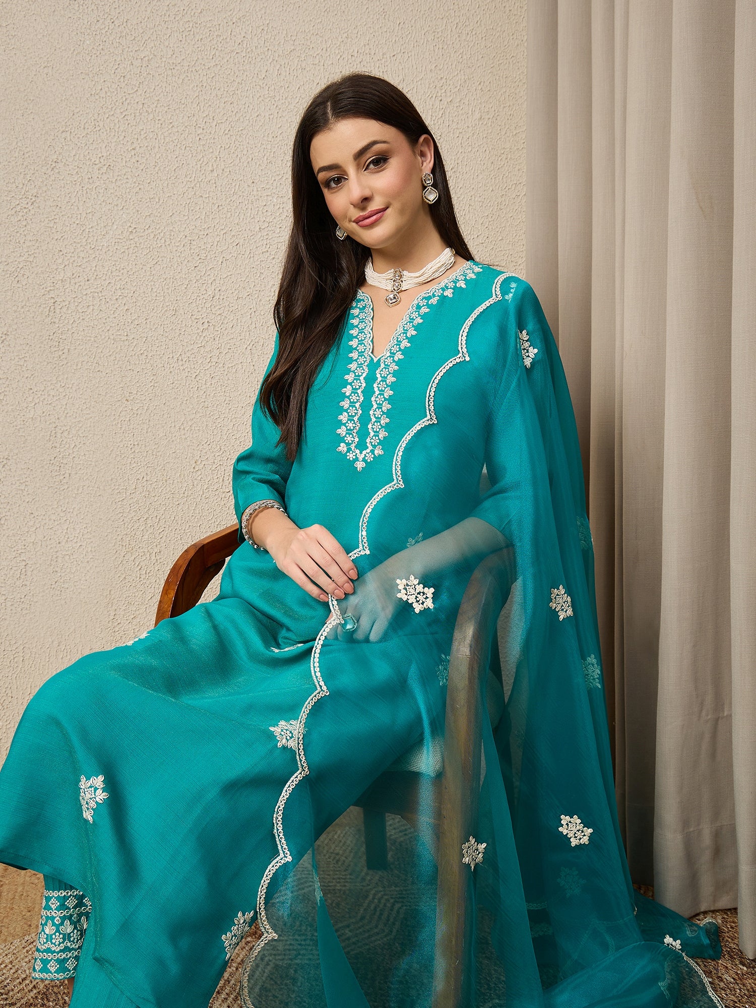 Saundh Blue Silk Blend Embroidered Kurta Set Suits