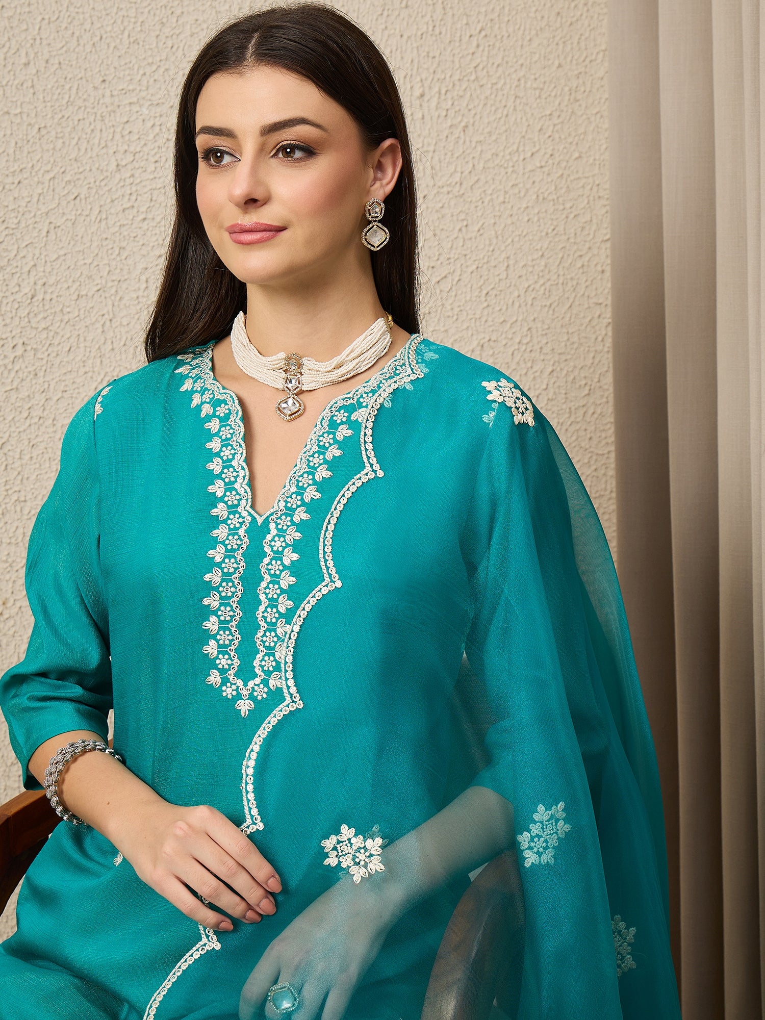 Saundh Blue Silk Blend Embroidered Kurta Set Suits