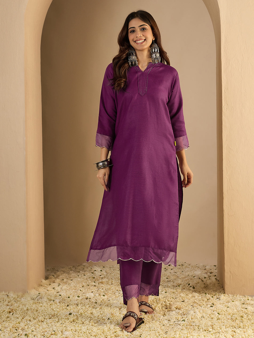 Riwaayat Purple Women Cotton Blend Kurta Pant Set
