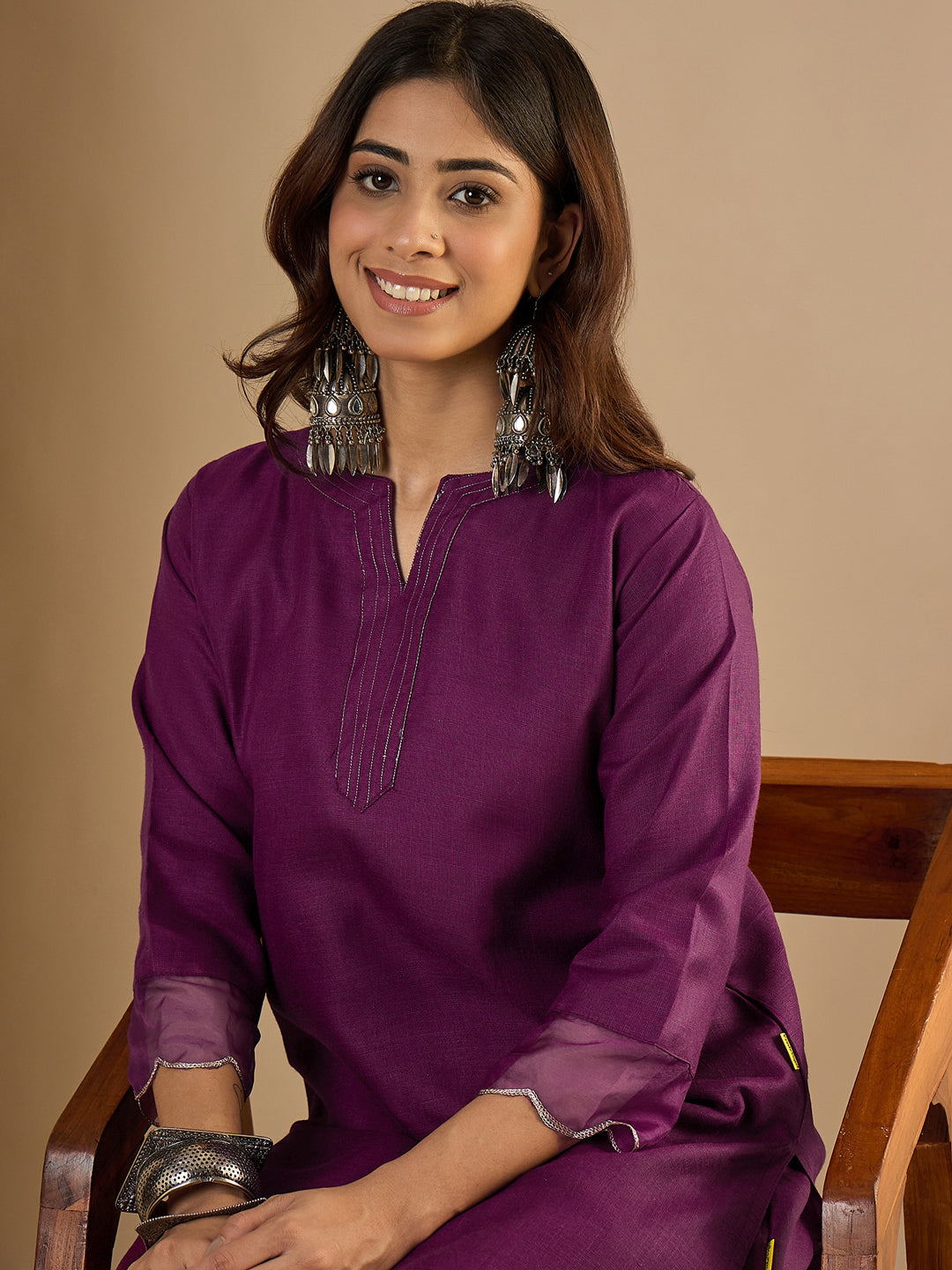 Riwaayat Purple Women Cotton Blend Kurta Pant Set