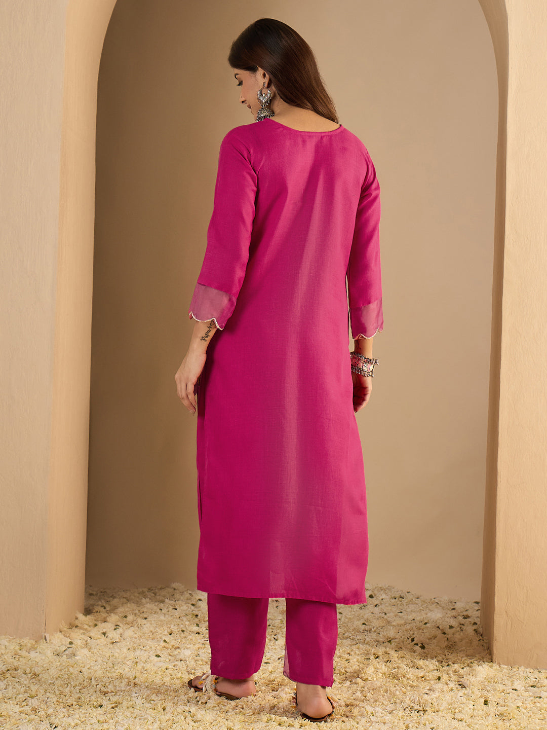 Riwaayat Rani pink Women Cotton Blend Kurta Pant Set