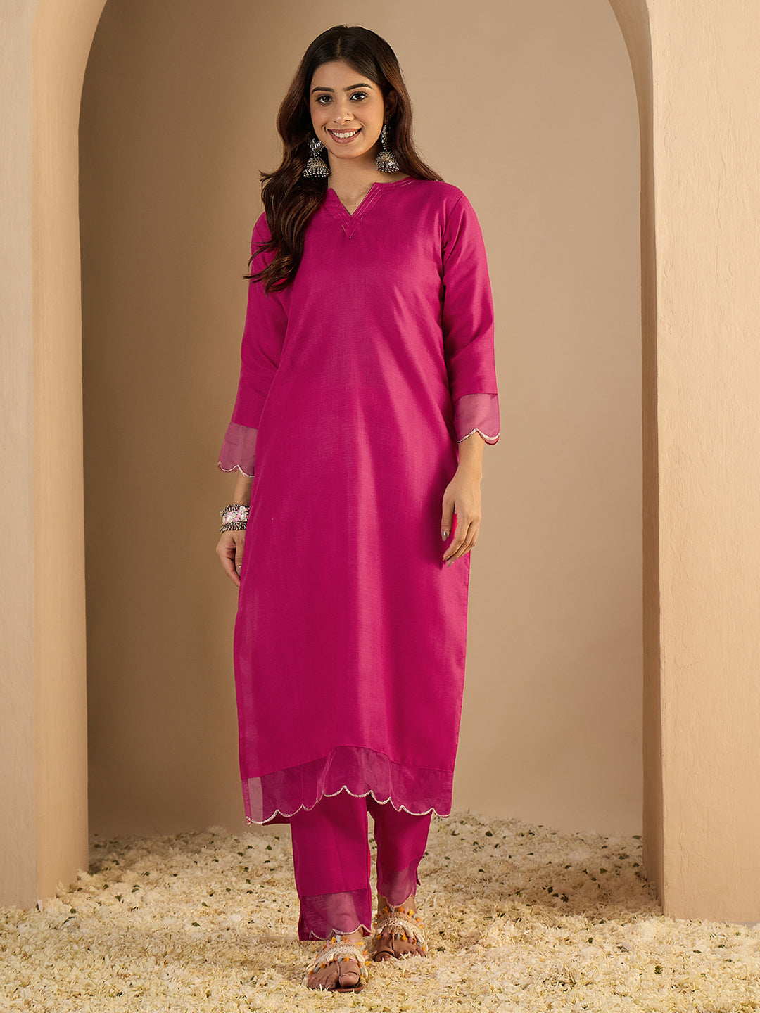 Riwaayat Rani pink Women Cotton Blend Kurta Pant Set