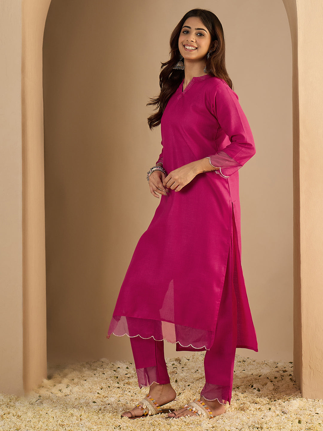 Riwaayat Rani pink Women Cotton Blend Kurta Pant Set