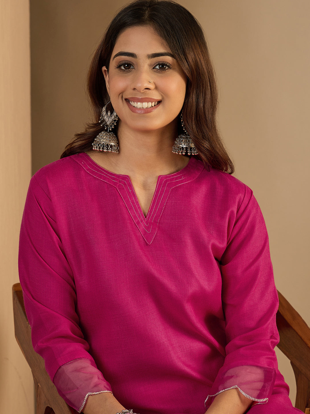 Riwaayat Rani pink Women Cotton Blend Kurta Pant Set