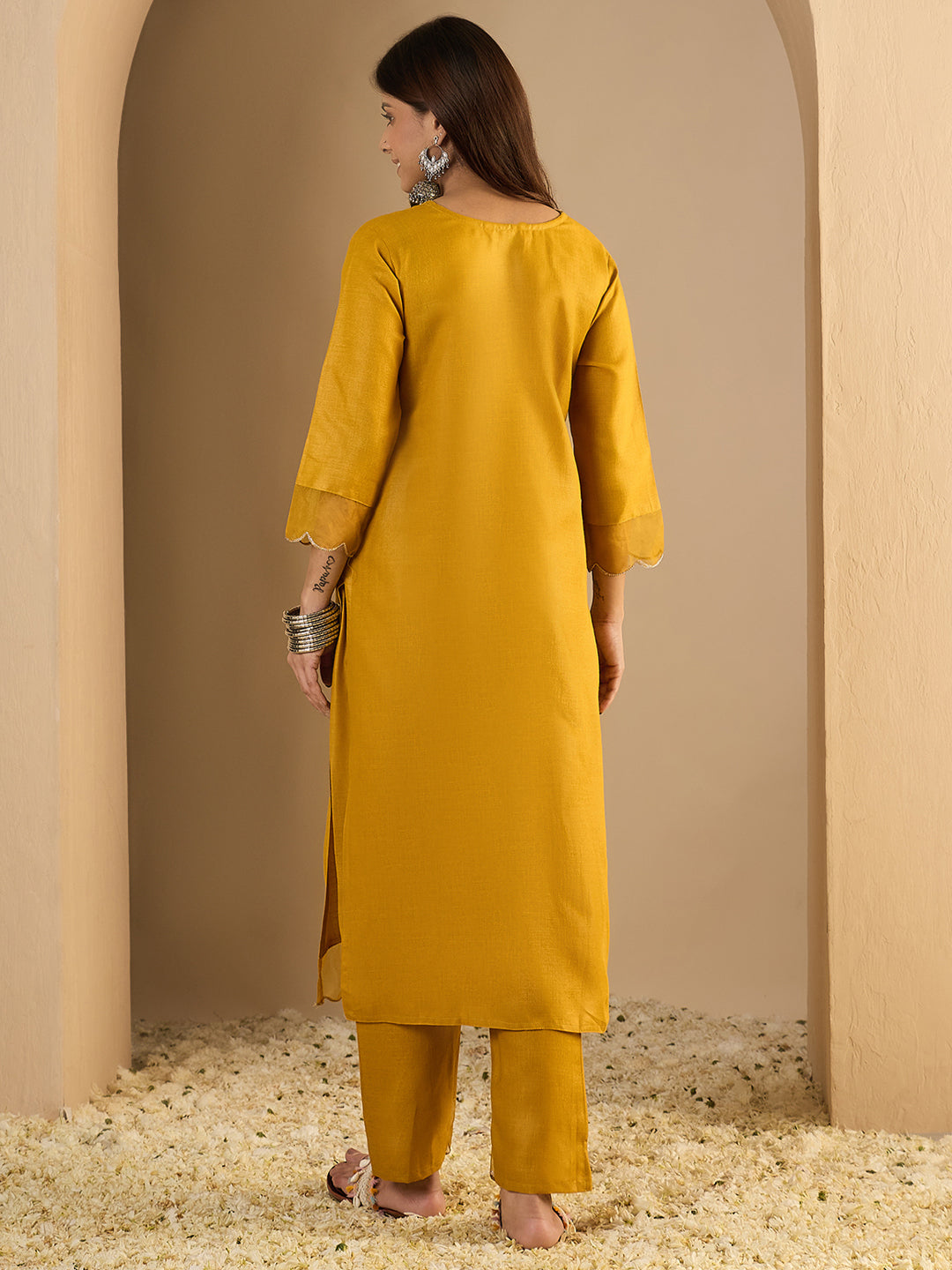 Riwaayat Yellow Women Cotton Blend Kurta Pant Set