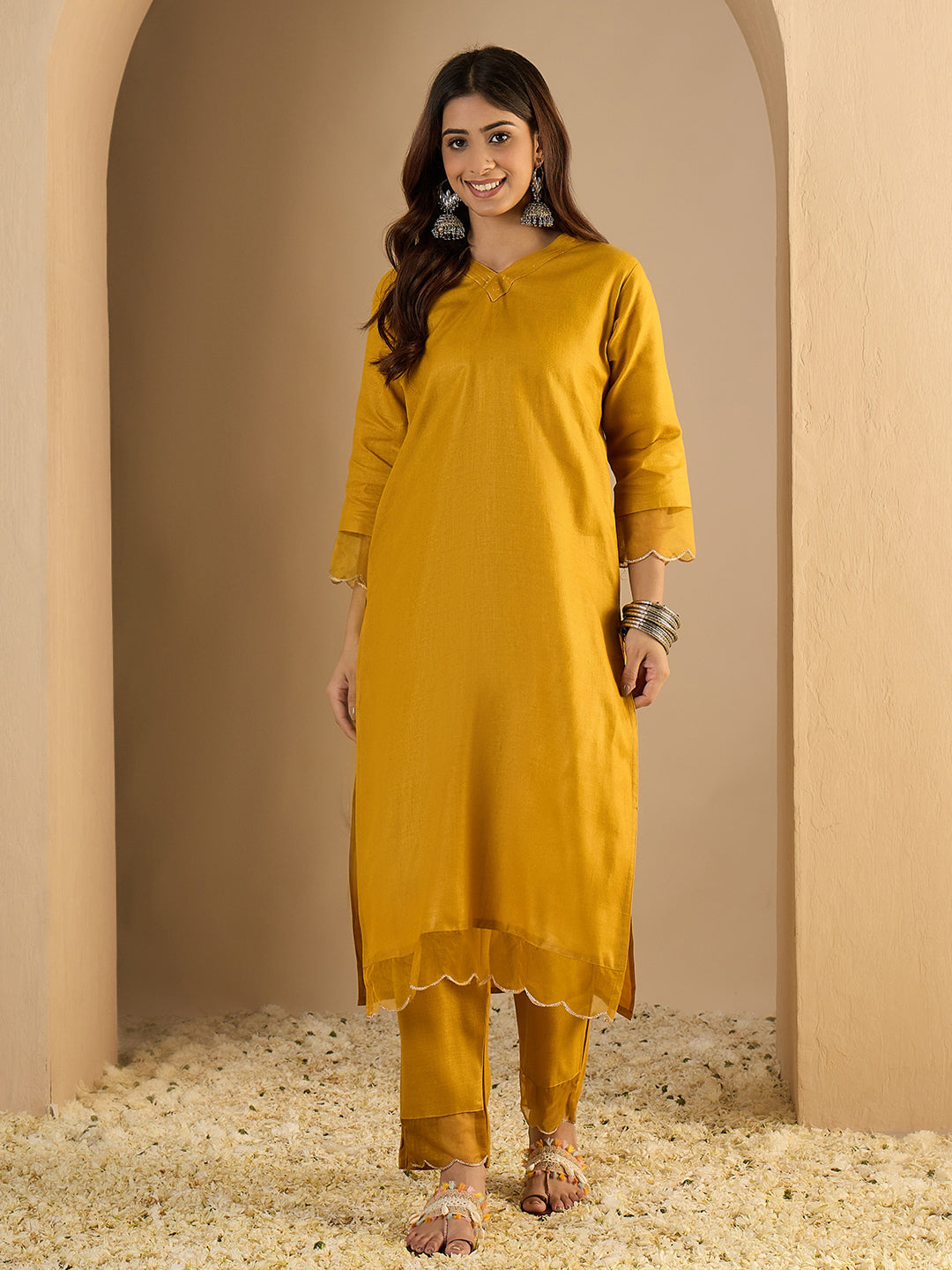 Riwaayat Yellow Women Cotton Blend Kurta Pant Set