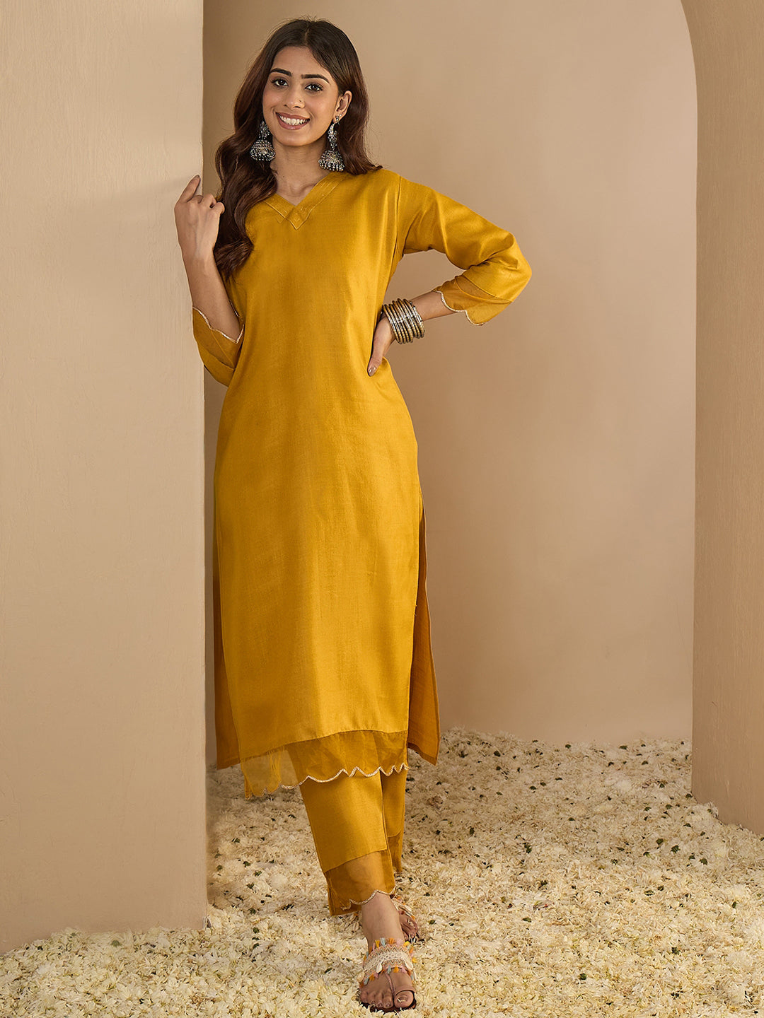 Riwaayat Yellow Women Cotton Blend Kurta Pant Set