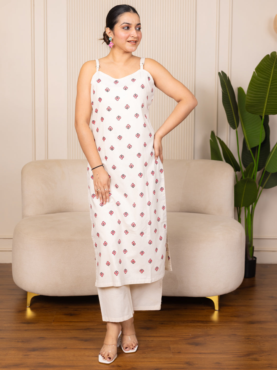 Sparsh White Women's Pure Cotton  Kurta Pant Set