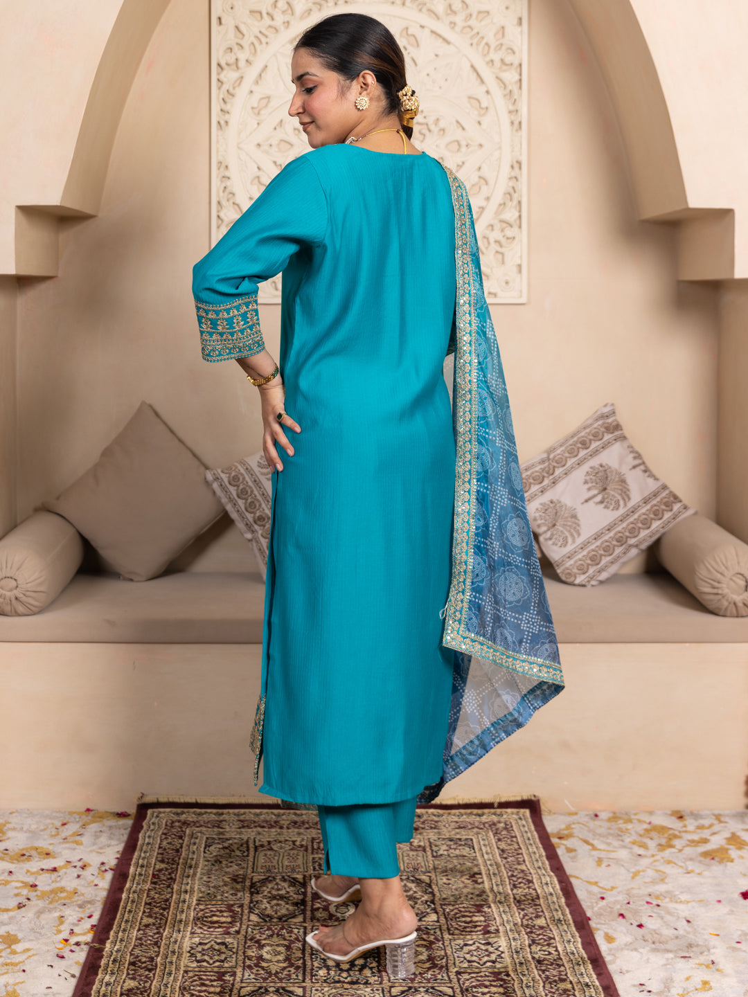 Prakriti Rama Kurta and Pant Dupatta Sets Silk Blend Fabrics with Embroidery