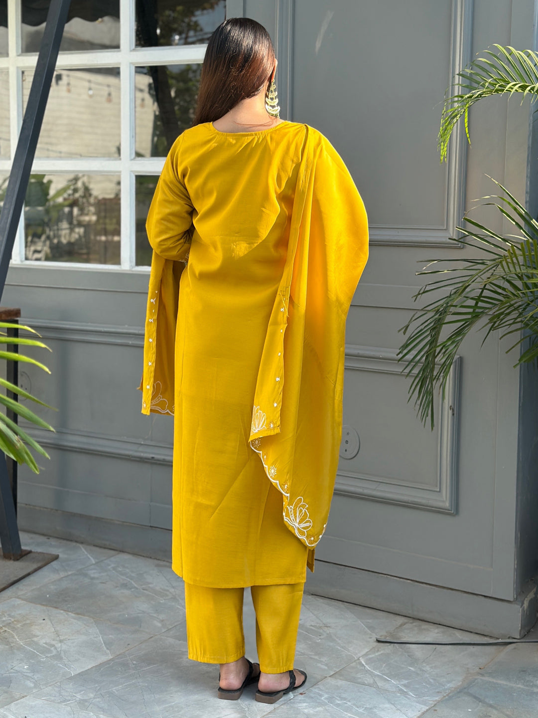 Neel Yellow Kurta and Pant Dupatta Sets Silk Blend Fabrics with Embroidery