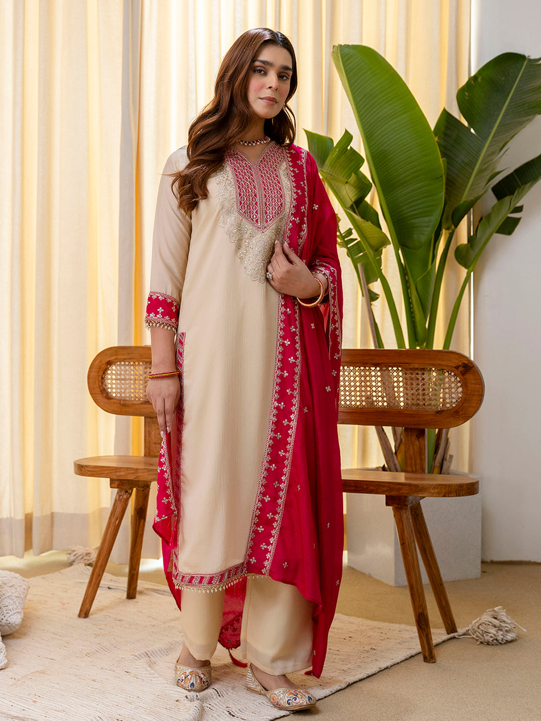 Niyati Cream Embroidred Kurta Sets with Sequins Work Women Suits
