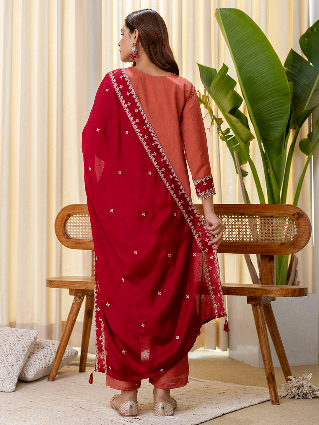 Niyati Peach Embroidred Kurta Sets with Sequins Work Women Suits