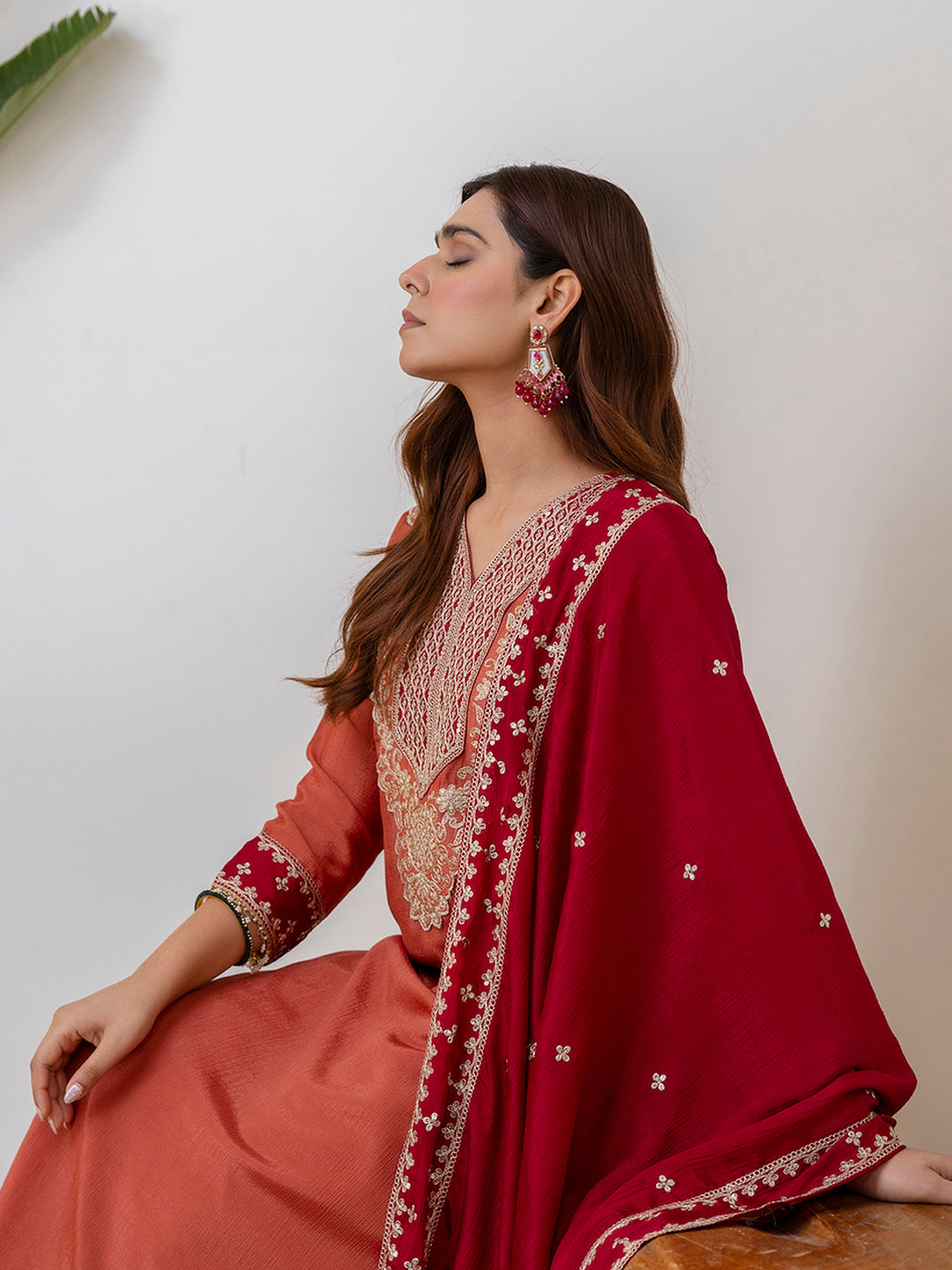 Niyati Peach Embroidred Kurta Sets with Sequins Work Women Suits