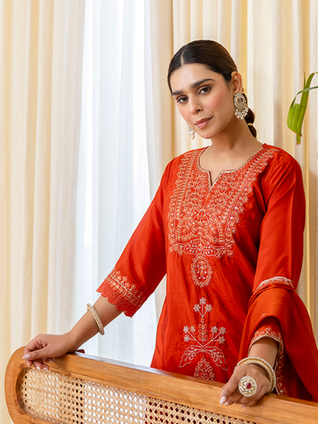 Utsaah Rust Embroidred Kurta Sets with Sequins Work Women Suits